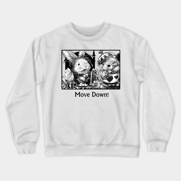 Wonderland - Tea Party - Move Down - Black Outlined Version Crewneck Sweatshirt by Nat Ewert Art